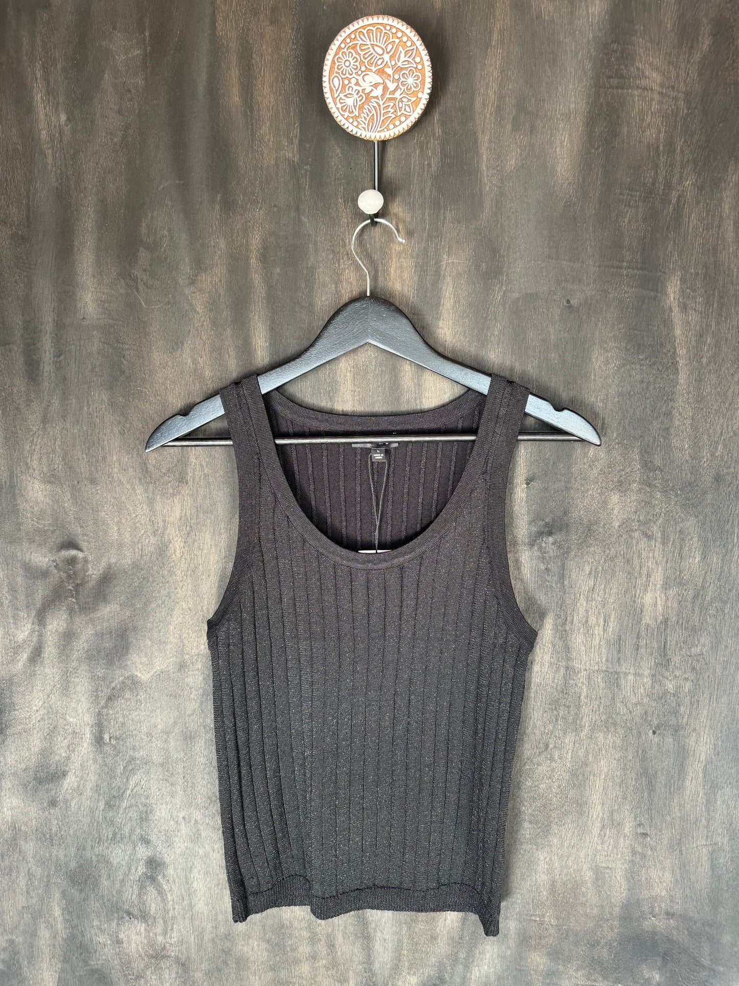 black metallic ribbed knitted ribbed top