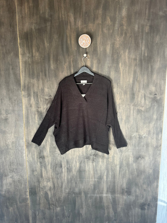 black oversized v neck sweater