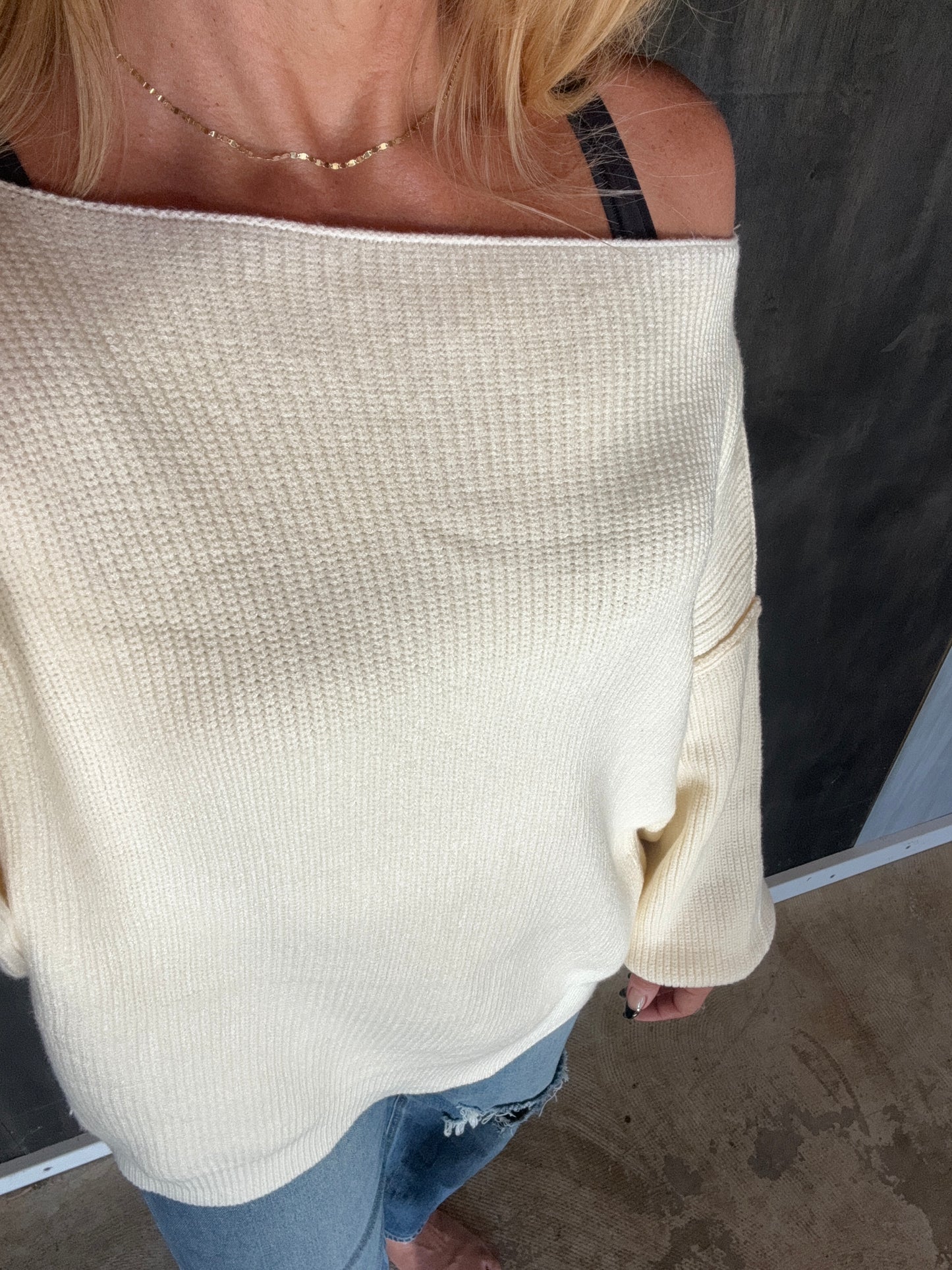 ivory boatneck long sleeve sweater