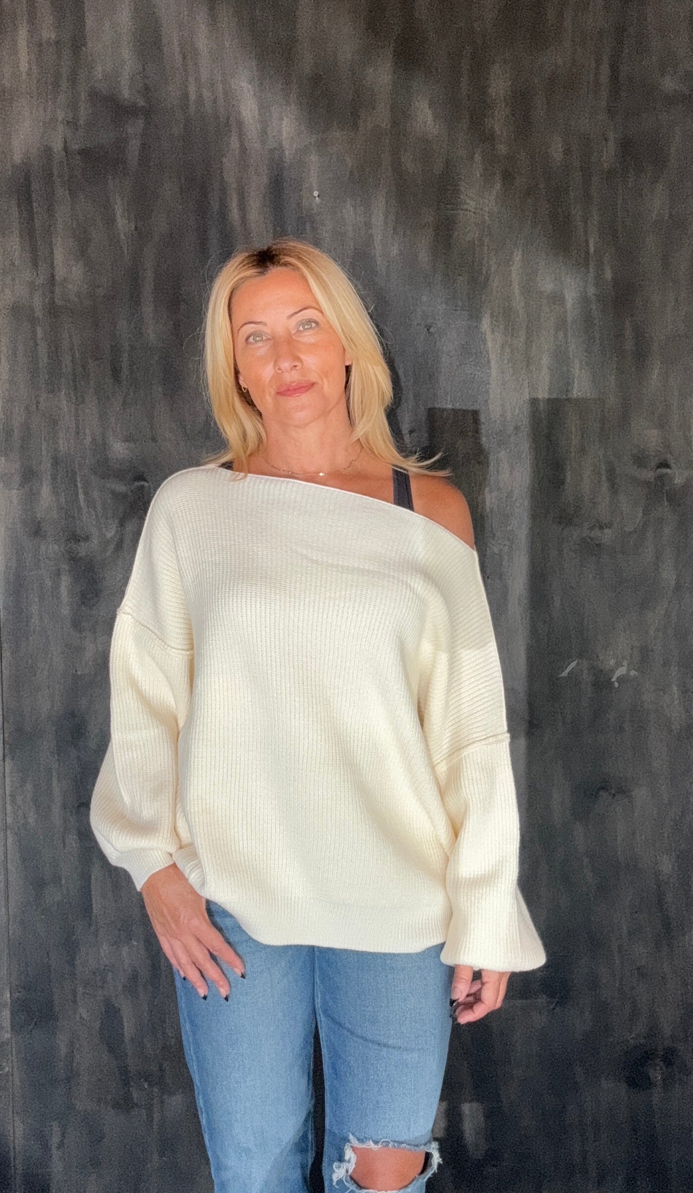 ivory boatneck long sleeve sweater