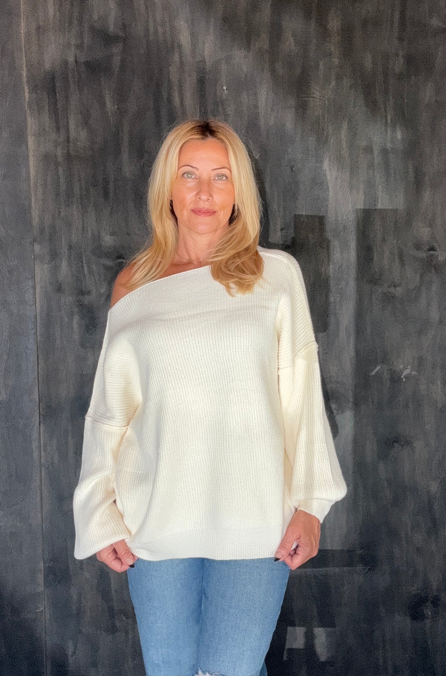 ivory boatneck long sleeve sweater