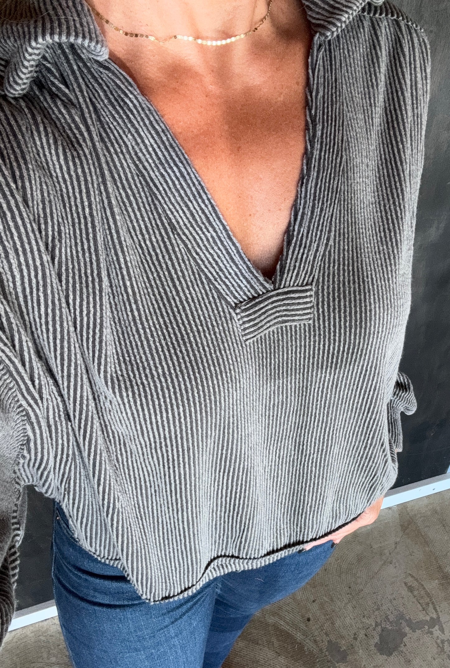 Charcoal Ribbed Slouchy Top