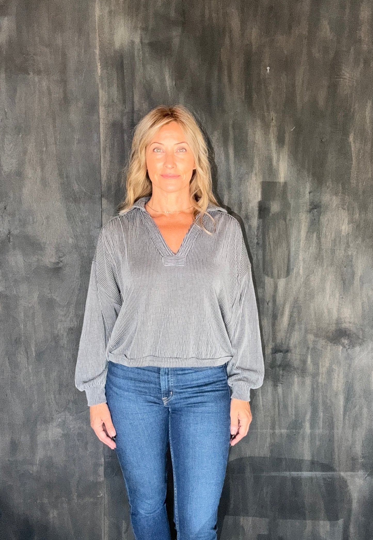 Charcoal Ribbed Slouchy Top