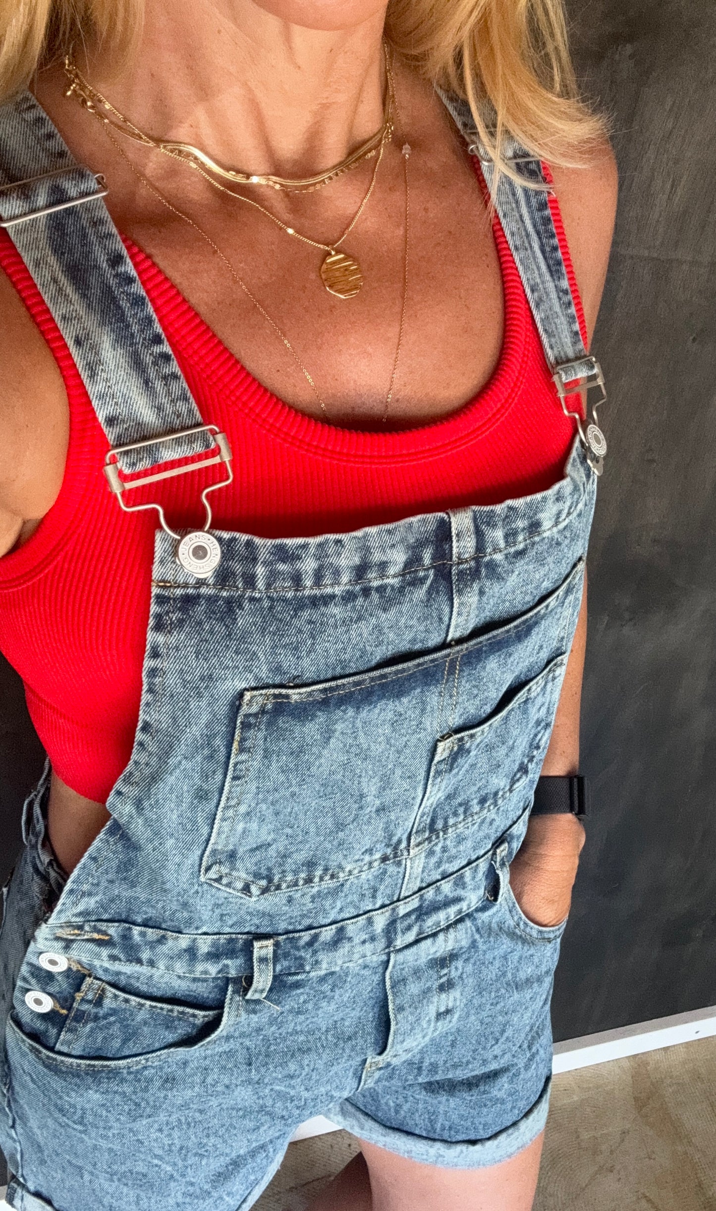 denim short overalls