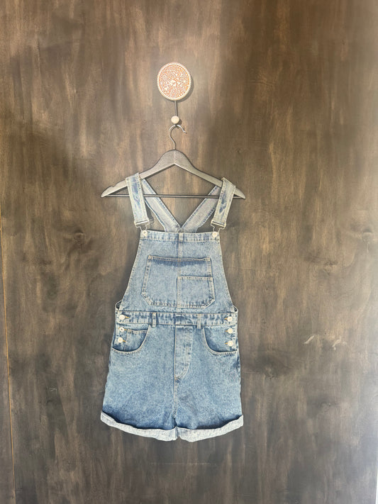 denim short overalls