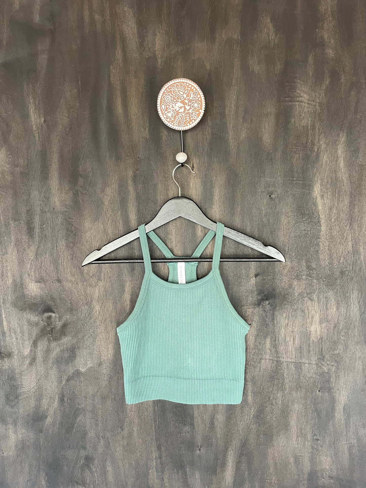 green high neck premium ribbed seamless crop top