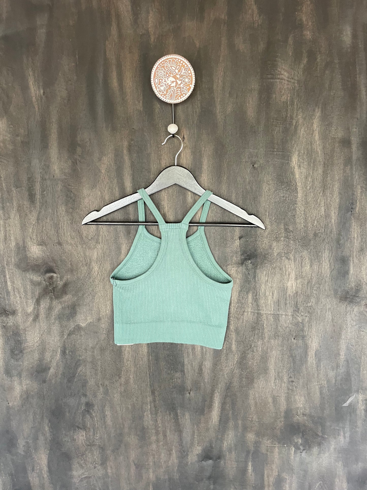 green high neck premium ribbed seamless crop top