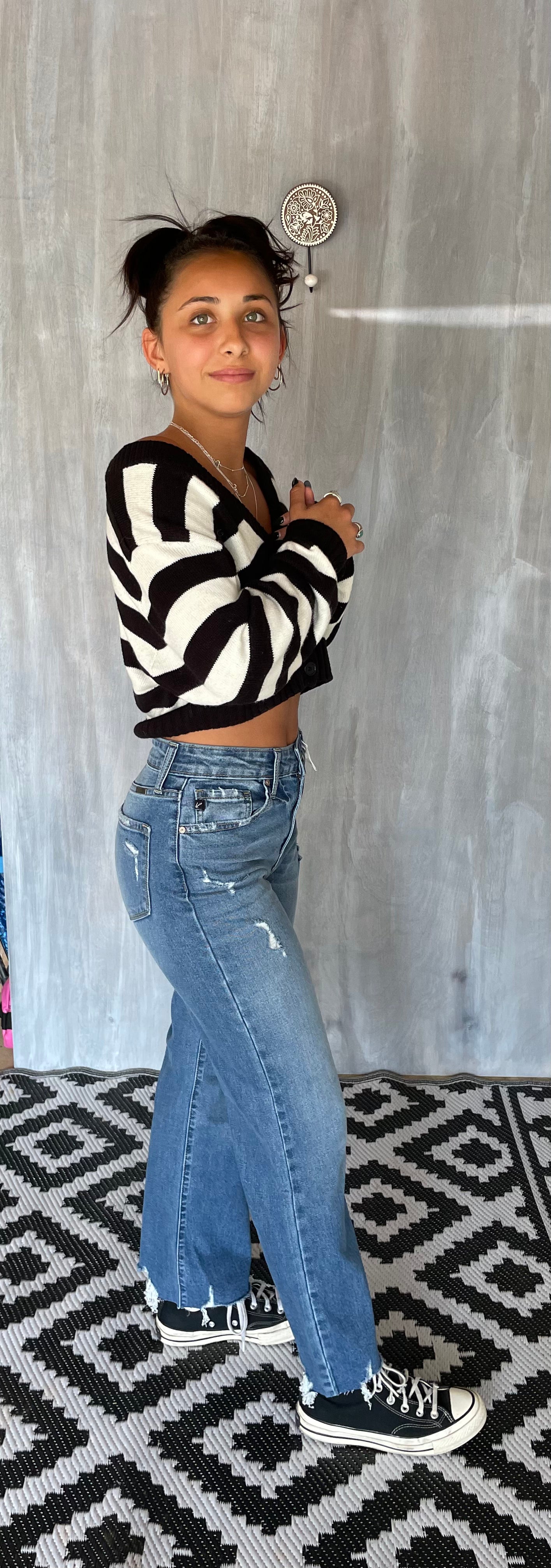 high rise slim wide leg jean