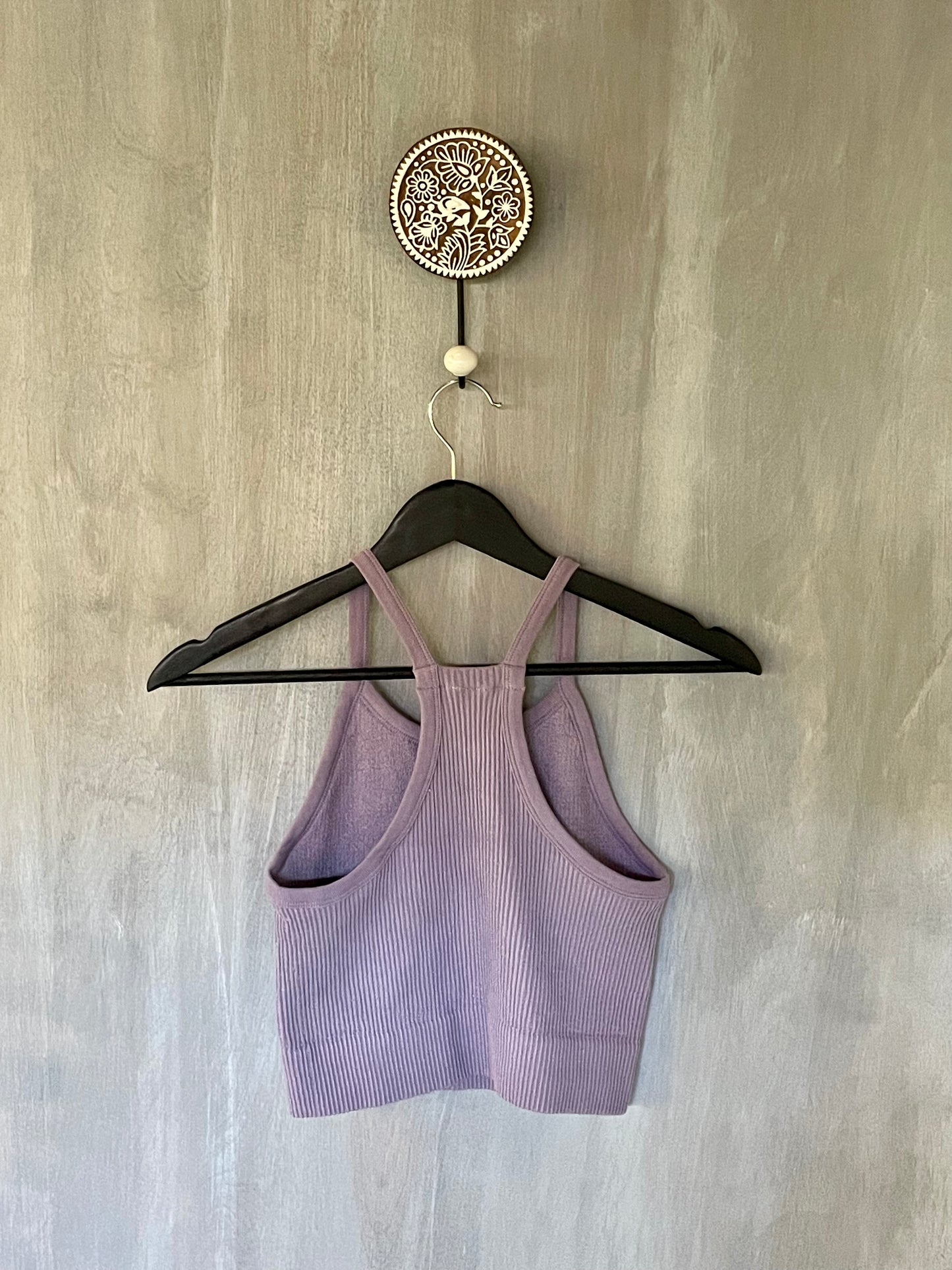 lavender high neck premium ribbed seamless crop top