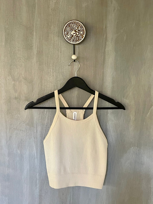 cream high neck premium ribbed seamless crop top